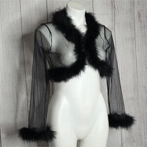 VTG Y2K Frederick’s of Hollywood Sheer Mesh Feather Bolero Shrug Jacket, OSFA